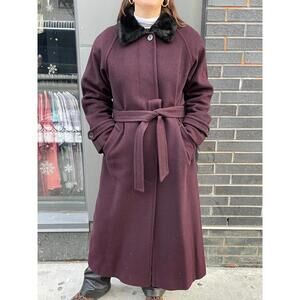 Plum Wool Coat w/ Faux Fur Collar